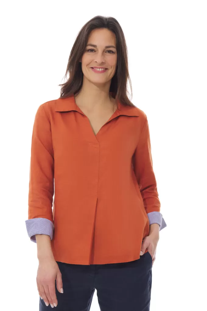 Mousqueton V-neck linen blouse^Women Shirt, Blouse